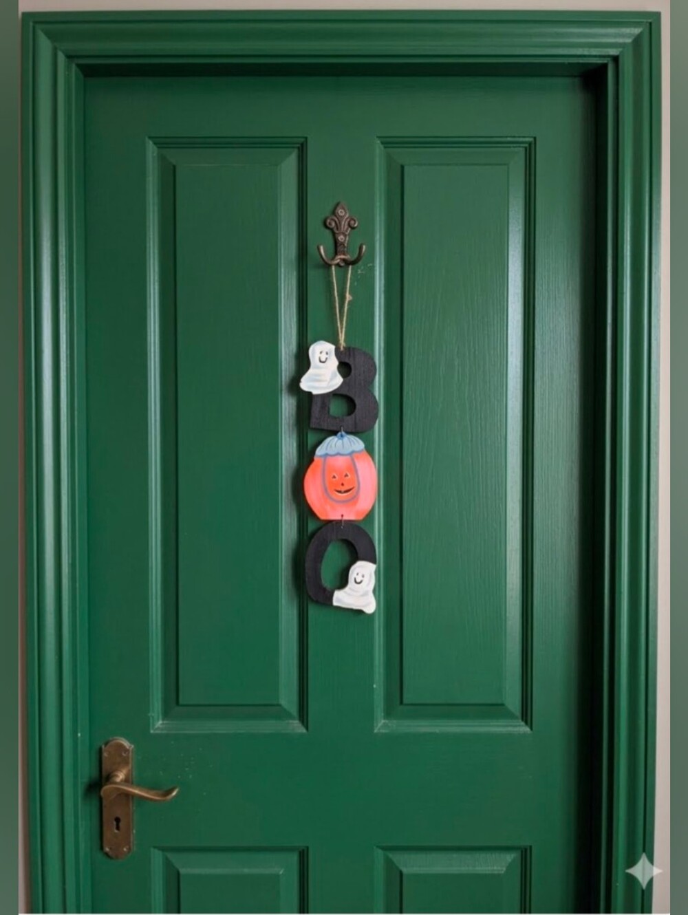Wooden Hanging Spooky Halloween BOO Decor Black Orange Pumpkin White Ghost